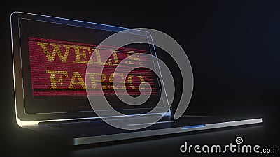 WELLS FARGO logo made with computer code on the laptop screen. Editorial conceptual 3d rendering Editorial Stock Photo