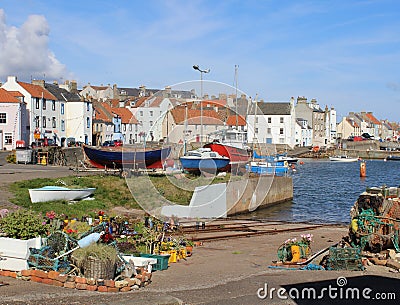 Welly Boot Garden and harbour, St Monans, Fife Editorial Stock Photo