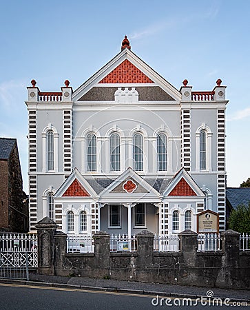 Welsh Chapel - Capel y Traeth - with ornate exterior, in Criccieth, Gwynedd, North Wales Editorial Stock Photo