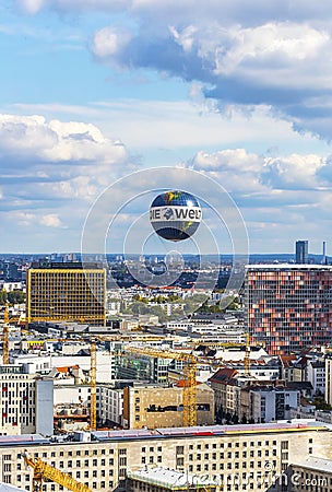 Welt Balloon - helium balloon in the sky above Berlin, Germany Editorial Stock Photo