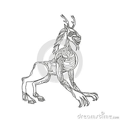 Wendigo Crouching Doodle Art Vector Illustration