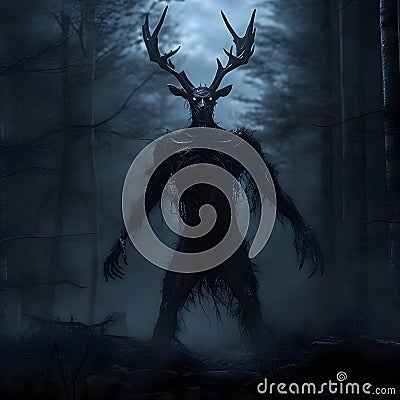 wendigo in deep forest graphic illustration Cartoon Illustration