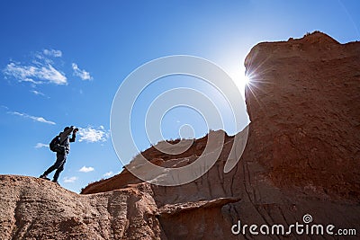 Visitors Blue sky white clouds and colorful Wensu Grand Canyon in Autumn Editorial Stock Photo