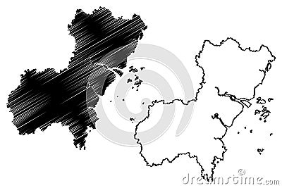 Wenzhou City People`s Republic of China, Zhejiang Province map vector illustration, scribble sketch City of Yongjia, Iu Ciou, I Vector Illustration