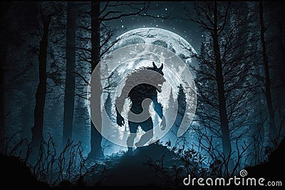 werewolf, creeping through the forest at night, under the moonlight Stock Photo