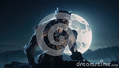 werewolf digital art illustration, Generative AI Cartoon Illustration