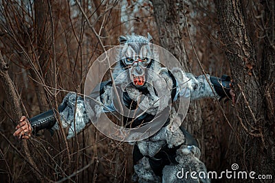 Werewolf in the forest. Stock Photo