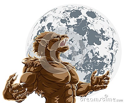 Werewolf Full Moon Scary Horror Monster Vector Illustration