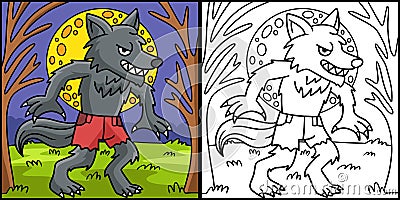 Werewolf Halloween Coloring Colored Illustration Vector Illustration