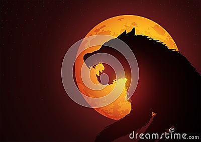 Werewolf lurking in the night during full moon Vector Illustration