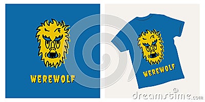 Werewolf mascot cartoon illustration for shirt Vector Illustration