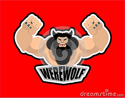 Werewolf sport logo. werwolf Sports team club emblem. wolfman mascot gaming sign. Strong beat symbol Werewolves Vector Illustration