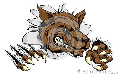 Werewolf or wolf clawing through Vector Illustration