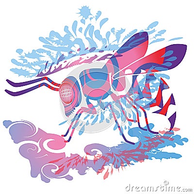 Wasp made of stains of blue color Vector Illustration