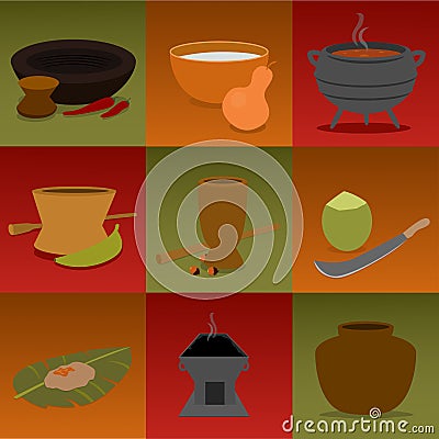 West African Cooking Items Vector Illustration