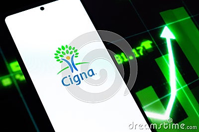 West Bangal, India - April 20, 2022 : Cigna logo on phone screen stock image. Editorial Stock Photo