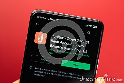West Bangal, India - January 7, 2022 : Jupiter logo on phone screen stock image. Editorial Stock Photo