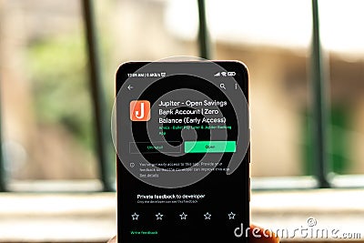 West Bangal, India - January 7, 2022 : Jupiter logo on phone screen stock image. Editorial Stock Photo