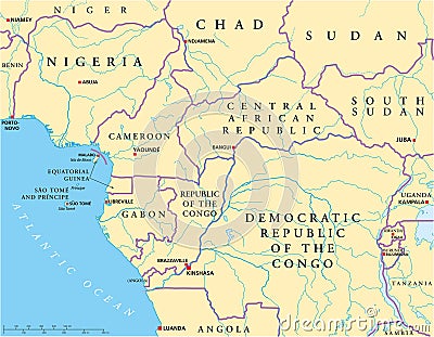 West Central Africa Political Map Vector Illustration