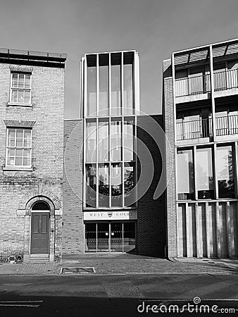West Court accomodation in Cambridge in black and white Editorial Stock Photo
