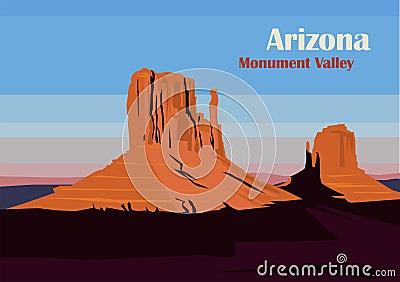 West and East Mitten Butte in Monument Valley Vector Illustration