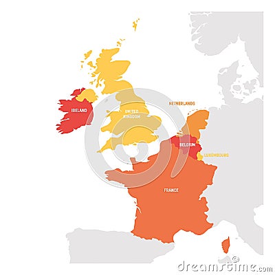 West Europe Region. Map of countries in western Europe. Vector illustration Vector Illustration