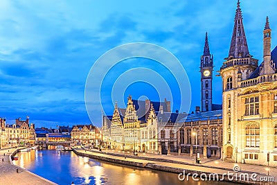 West facade of Post palace with the canal in Korenlei street, Ge Stock Photo