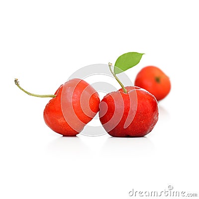 West Indian Cherry with leaf isolate on white background Stock Photo