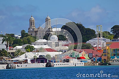 West Indies, Caribbean, Antigua, St Johns, View of St Johns from Harbour Editorial Stock Photo