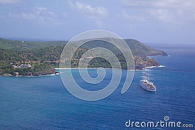 West Indies, Caribbean, Antigua, View of entrance to Falmouth Harbour Editorial Stock Photo
