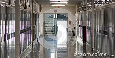 Empty school hallway due to closed for caronavirus Editorial Stock Photo