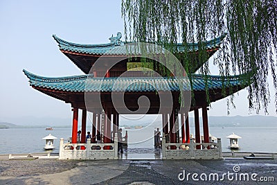 West lake with traditional buildings Editorial Stock Photo