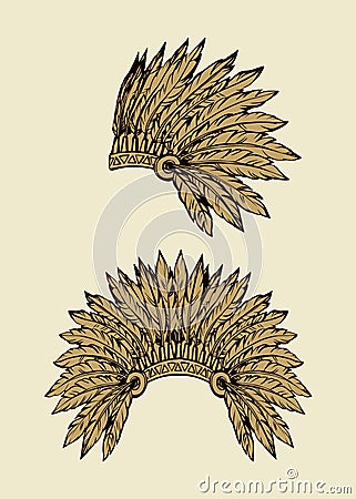 Native American with feathers. Vector drawing Vector Illustration