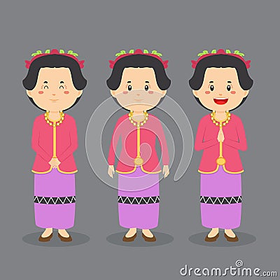 West Nusa Tenggara Character with Various Expression Vector Illustration