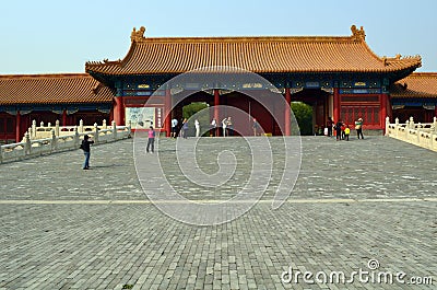 West Ramp towards West Glorious Gate, The Forbidden City, Beijing, China Editorial Stock Photo
