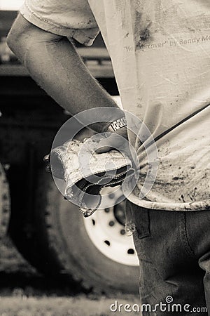 Oilfield Worker After a Hard Day`s Work Stock Photo