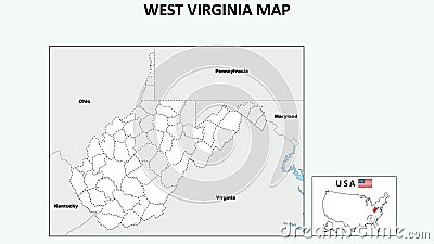 West Virginia Map. Political map of West Virginia with boundaries in Outline Vector Illustration