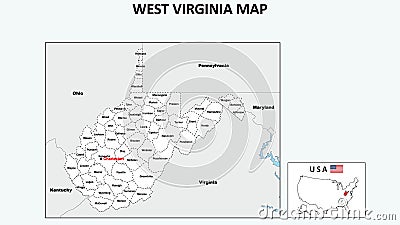 West Virginia Map. Political map of West Virginia with boundaries in white color Vector Illustration