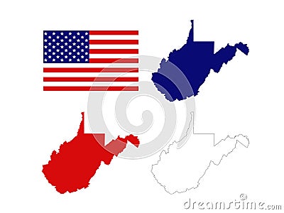 West Virginia maps with USA flag - state in the Appalachian region in the Southern United States Vector Illustration