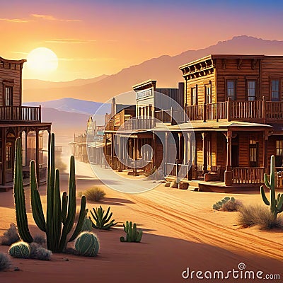 west wild town desert old saloon western street background Cartoon Illustration