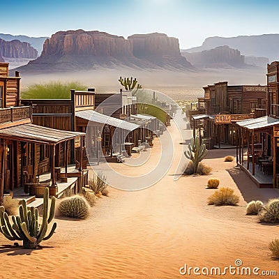 west wild town desert old saloon western street background Cartoon Illustration