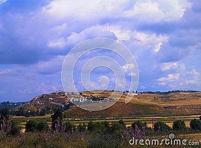 West Yizreel valley near the city of Kiryat Tivon in cloudy day Israel. Stock Photo