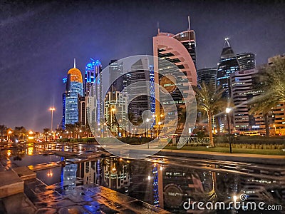 Westbay Doha at night Editorial Stock Photo