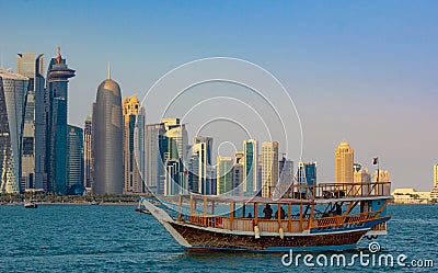 Westbay,Doha, Qatar - October 12 2019: Doha city landmark during night Editorial Stock Photo