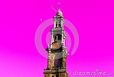 Wester church amsterdam daytime with the moon in the background Stock Photo