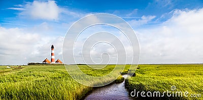 Westerheversand lighthouse at North Sea, Schleswig-Holstein, Germany Stock Photo