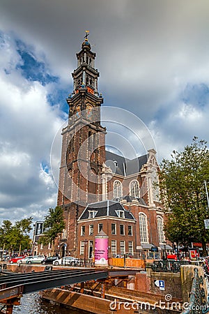 The Westerkerk, a reformed church within Dutch Protestant Calvinism in Amsterdam, Netherlands Editorial Stock Photo