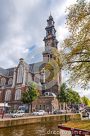 The Westerkerk, a reformed church within Dutch Protestant Calvinism in Amsterdam, Netherlands Editorial Stock Photo