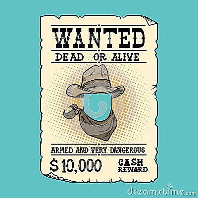 Western ad wanted dead or alive Vector Illustration