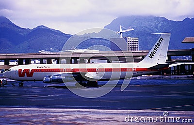 Western Airlines Boeing B-707-347C N1501W CN19963 LN 723 . Taken on May 12 , 1975 .. Editorial Stock Photo